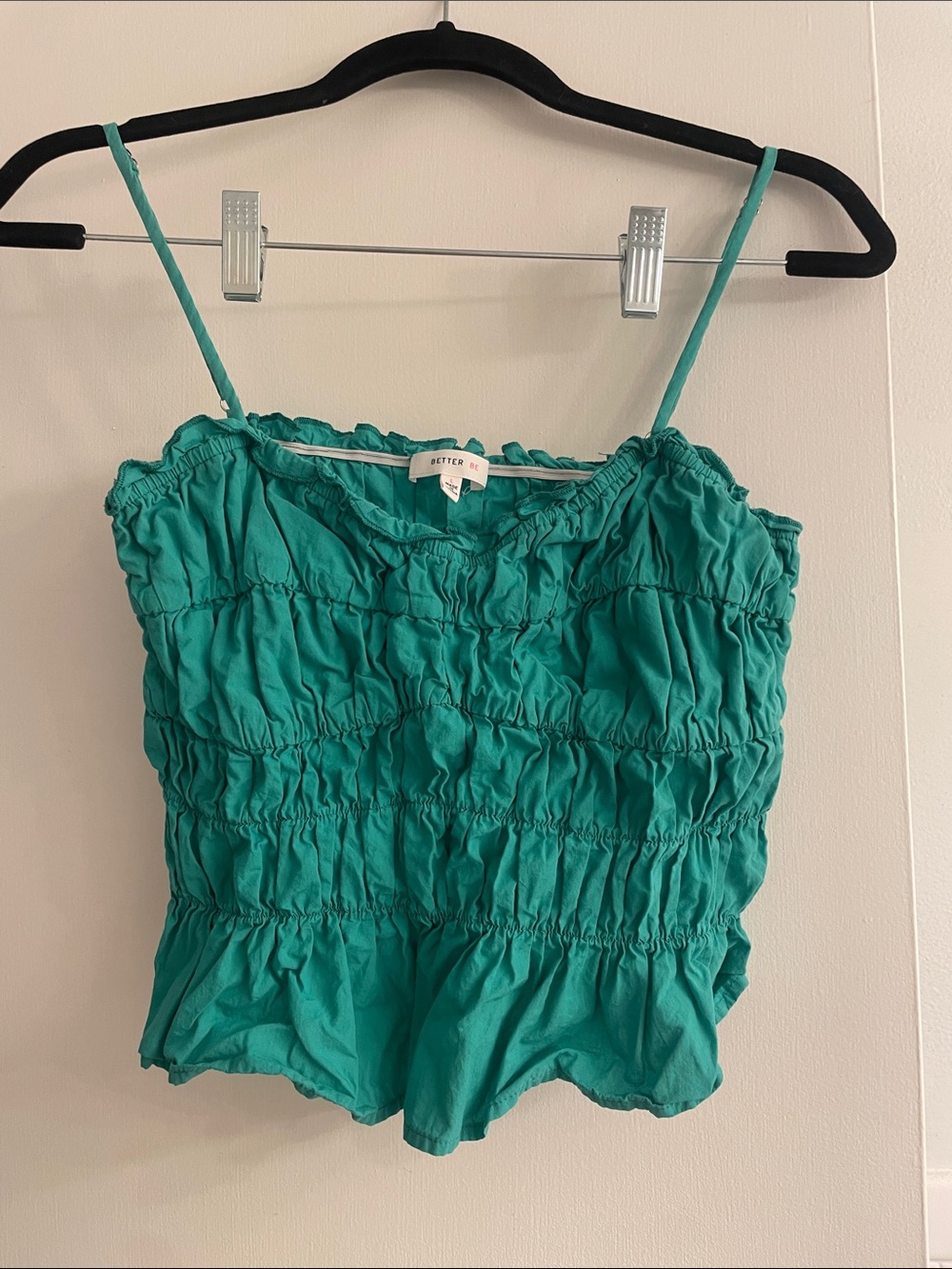 Better Be Teal Shirred Spaghetti Strap Crop Top